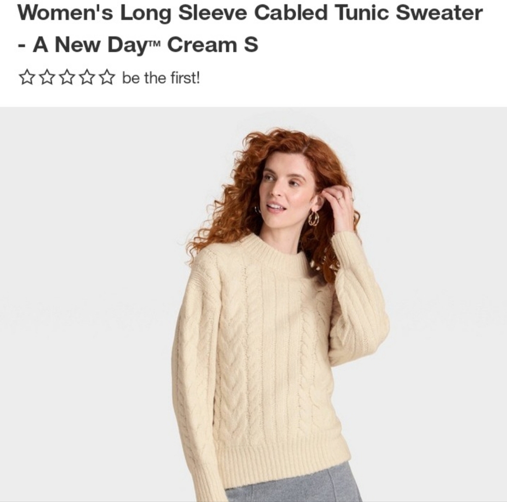 A New Day Women's Cream Cabled Tunic Sweater